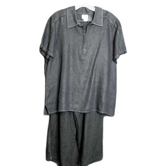 Vintage Neiman Marcus Linen Outfit Black Large 2 Pieces Women - Picture 2 of 14